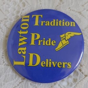 Vintage Goodyear Button Pin Lawton Tradition Pride Delivers